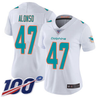 Nike Miami Dolphins #47 Kiko Alonso White Women’s Stitched NFL 100th Season Vapor Limited Jersey