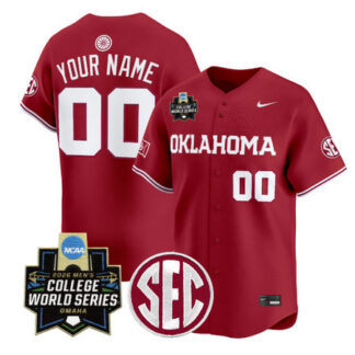 Youth Oklahoma Sooners Crimson SEC & 2026 World Series Patch Vapor Premier Limited Custom Jersey