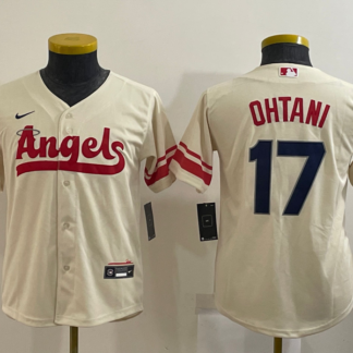Youth Los Angeles Angels #17 Shohei Ohtani Cream 2022 City Connect Cool Base Stitched Jersey