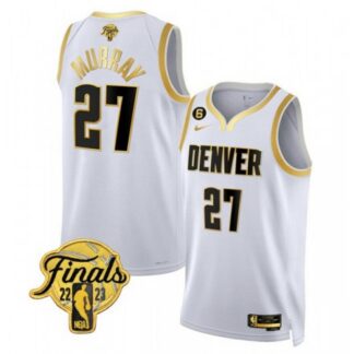 Men's Denver Nuggets #27 Jamal Murray White Gold Edition 2023 Finals Collection With NO.6 Patch Stitched Basketball...
