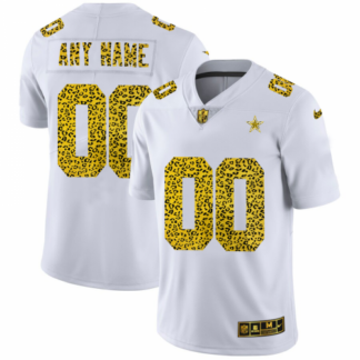 Dallas Cowboys Custom Men’s Nike Flocked Leopard Print Vapor Limited NFL Jersey White
