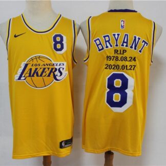 Men's Los Angeles Lakers #8 Kobe Bryant Yellow R.I.P Signed Hardwood Classics Soul Swingman Throwback Jersey