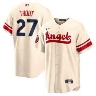 Angels 27 Mike Trout Cream 2022 City Connect Cool Base Jersey Dzhi
