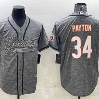 Men's Chicago Bears #34 Walter Payton Gray With Patch Cool Base Stitched Baseball Jersey