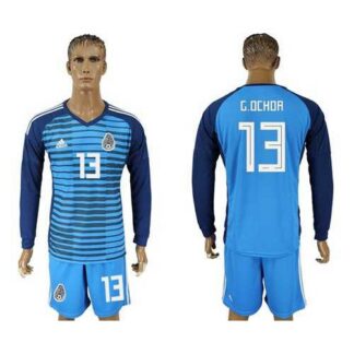 Mexico #13 G.Ochoa Blue Long Sleeves Goalkeeper Soccer Country Jersey