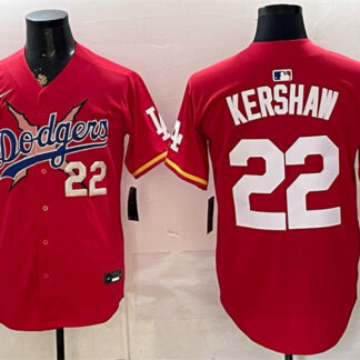 Men's Los Angeles Dodgers x One Piece #22 Clayton Kershaw Red Vapor Premier Limited Stitched Baseball Jersey