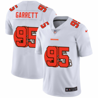 Cleveland Browns #95 Myles Garrett White Men’s Nike Team Logo Dual Overlap Limited NFL Jersey