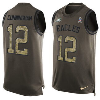 Men's Philadelphia Eagles #12 Randall Cunningham Green Salute to Service Hot Pressing Player Name & Number Nike NFL...