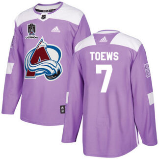 Adidas Colorado Avalanche #7 Devon Toews Purple Youth 2022 Stanley Cup Champions Authentic Fights Cancer Stitched N...
