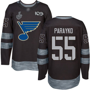 Men's St. Louis Blues #55 Colton Parayko Black 1917-2017 100th Anniversary 2019 Stanley Cup Final Bound Stitched Ho...