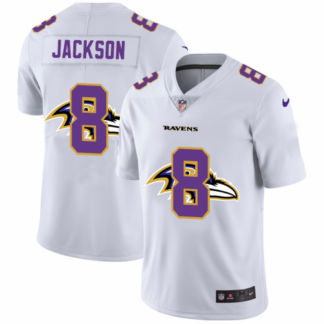 Baltimore Baltimore Ravens #8 Lamar Jackson White Men’s Nike Team Logo Dual Overlap Limited NFL Jersey