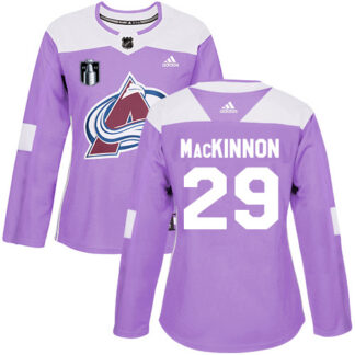 Adidas Colorado Avalanche #29 Nathan MacKinnon Purple Women’s 2022 Stanley Cup Final Patch Authentic Fights Cancer...
