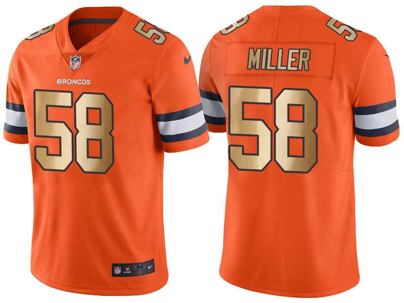 Glued Nike Denver Broncos #58 Von Miller Orange Men's NFL Golden Limited Jersey