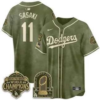 Men's Los Angeles Dodgers #11 Roki Sasaki Olive New Era 2026 Armed Forces Day Jersey
