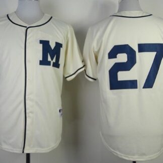 Milwaukee Brewers #27 Carlos Gomez 1913 Cream M Patch Jersey
