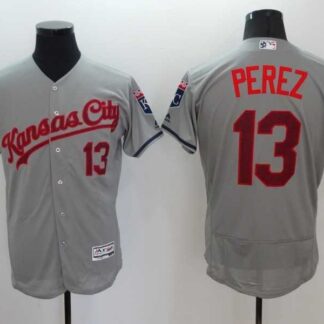 Kansas City Royals #13 Salvador Perez Independence Day Gray 2016 Flexbase Collection Stitched Baseball Jersey