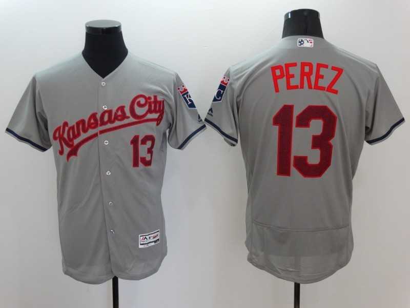 Kansas City Royals #13 Salvador Perez Independence Day Gray 2016 Flexbase Collection Stitched Baseball Jersey