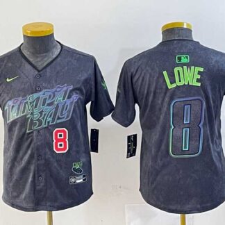 Youth Tampa Bay Rays #8 Brandon Lowe Charcoal 2024 City Connect Player Number Limited Cool Base Jerseys