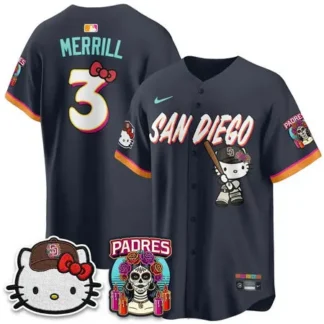 Men's San Diego Padres #3 Jackson Merrill Obsidian 2026 City Connect x Hello Kitty Vapor Limited Jersey