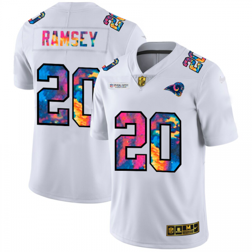Los Angeles Rams #20 Jalen Ramsey Men’s White Nike Multi-Color 2020 NFL Crucial Catch Limited NFL Jersey