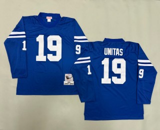 Men's Indianapolis Colts #19 Johnny Unitas Royal 1970 Throwback 'MN' NFL Long-Sleeved Stitched Jersey