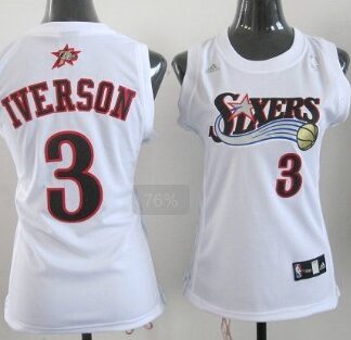 Philadelphia 76ers #3 Allen Iverson White Womens Jersey