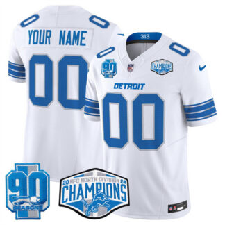 Men's Detroit Lions Active Player Custom White 2024 NFC North Champions 90th Anniversary Patch F.U.S.E. Vapor Limit...